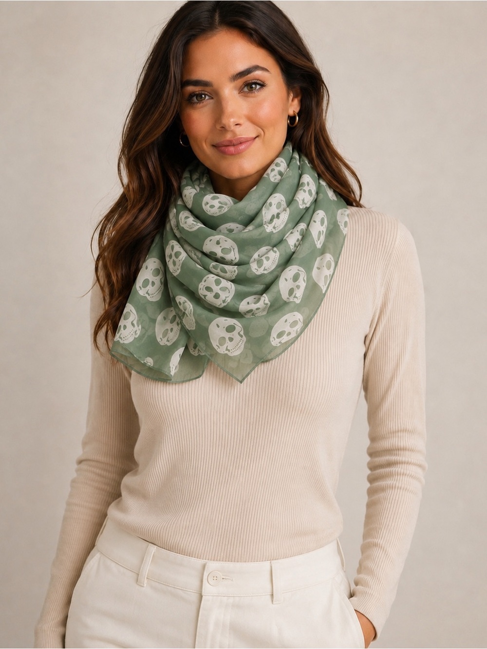 Green skull scarf wrap NWT